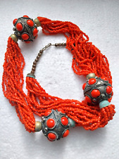 ANTIQUE ORIENTAL ETHNIC NECKLACE - CORAL COLOR PEARLS for sale  Shipping to South Africa