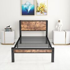 Single Bed Frame Wood Storage Headboard Metal Platform Bed Single Storage Brown for sale  Shipping to South Africa