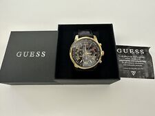 Reloj para hombre Guess cuero negro bisel dorado 44 mm esfera negra resistente al agua segunda mano  Embacar hacia Argentina