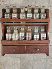 Vintage Spice Rack Wood Two Tier & Two Drawers w/ 8 Jars Copper Eagle Decoration, used for sale  Shipping to South Africa