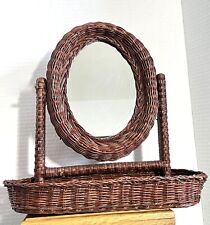 Vaidade giratória vintage natural de vime e madeira espelho oval tampo de mesa com cesta, usado comprar usado  Enviando para Brazil