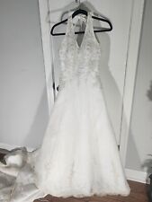 Used, Bridal White Satin Halter  Style Beaded Long Trim Train Beauty Wedding Dress 6?? for sale  Shipping to South Africa