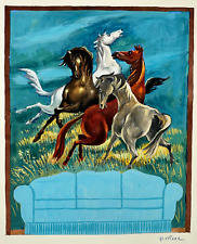 Gouache horses painting d'occasion  Expédié en Belgium