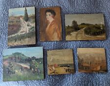1920's 6 Small Oil Paintings On Wood Antique Lot for sale  Shipping to South Africa