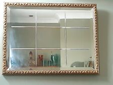 Mid century vintage large gold frame window frame diamond cut beveled mirror for sale  Shipping to South Africa