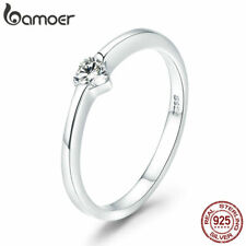 BAMOER Women Solid Finger AAA CZ Ring 925 Sterling silver Simple Grace Jewelry for sale  Shipping to South Africa