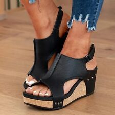 Sandálias anabela femininas casuais biqueira aberta fecho de tornozelo sapatos confortáveis NOVO comprar usado  Enviando para Brazil