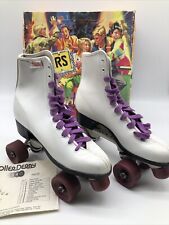 Patins femininos vintage Roller Derby tamanho 8 modelo U940 branco com roxo, usado comprar usado  Enviando para Brazil