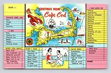 Greetings Cape Cod Label Tourist Map List People Sailboat Lobster Postcard UNP for sale  Shipping to South Africa