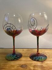Linda taça de vinho arte vidro vibrante copo de vinho Nancy Fiala multicolorida lote 2 comprar usado  Enviando para Brazil