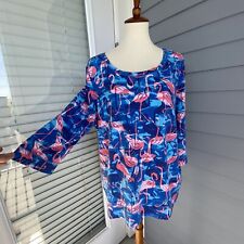 Sun Bay Women XL Top Blouse T-shirt Knit Pink Flamingo Blue Stretch 3/4 Sleeve for sale  Shipping to South Africa
