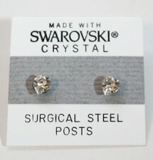 Silver Crystal Heart Stud Earrings 5mm Made with Swarovski Elements Gift, used for sale  Shipping to South Africa