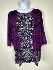 Nygard Womens Plus Size 2X Purple Floral Scroll Stretch Top 3/4 Sleeve for sale  Shipping to South Africa