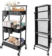 Open Box 3 Tier Foldable Rolling Cart with Wheels, Folding Utility Cart for sale  Shipping to South Africa