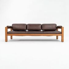 C. 1975 Warren Platner for CI Designs Three-Seat Sofa in Oak and Brown Leather for sale  Shipping to South Africa