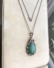 Jade Sterling Silver Pendant Necklace Cubic Zirconia on Chain Pear Shape fine for sale  Shipping to South Africa