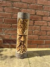 Used, Fair Trade Hand Carved Wooden Green Man Half Tree Trunk Stump Log Statue 50cm for sale  Shipping to South Africa
