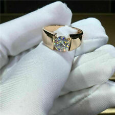 Men's Solid 14k Yellow Gold Band Wedding Ring 1.TCW Round Cut Moissanite Diamond for sale  Shipping to South Africa