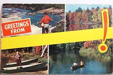 Usado, Cartão postal antigo vintage com vista para cartão e outono canoa pesca saudações comprar usado  Enviando para Brazil