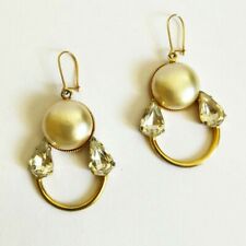 Orecchini pendenti cerchi metallo dorato vintage anni 80 perle brillanti goccia, usato usato  Vigevano