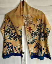 Cachecol Fox & Chave íris arte floral japonês Habotai seda amarelo azul retangular comprar usado  Enviando para Brazil