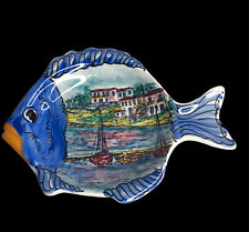 VTG Signed G H Hand Painted Greece Fish Plate Wall Decor 10" Fishing Village  for sale  Clinton