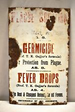 Vintage Plague Solution Germicide Fever Drops Sign Porcelain Enamel Chemist Ad"1 segunda mano  Embacar hacia Argentina