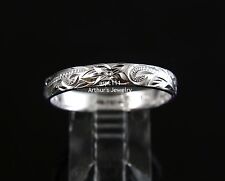 4MM STERLING SILVER 925 HAWAIIAN PLUMERIA SCROLL BAND RING SIZE 1 - 12 for sale  Shipping to South Africa