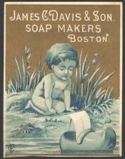 Veleiro JAMES DAVIS & SON SOAP MAKERS BOSTON Victorian Trade Card Boy Wood Shoe comprar usado  Enviando para Brazil