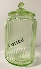 Vintage Hoosier Green DEPRESSION GLASS RIBBED CANNISTER w/Glass Lid, 7X4.25X4.25 for sale  Lexington