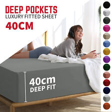 Extra Deep 40CM Fitted Sheet Bed Sheets Single Double King Super King Bed Size for sale  Shipping to South Africa