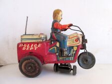 Vintage Antiguo Raro Ko Mark de Cuerda Police Dept Triciclo Moto Litho Tin Toy segunda mano  Embacar hacia Argentina