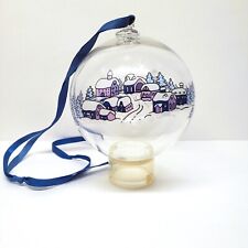 Ornamento de bola de Natal de vidro soprado cena de vila azul 4" diâmetro espessura clara comprar usado  Enviando para Brazil