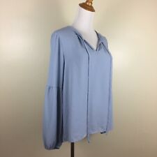 KARL LAGERFELD Womens sz Small Blue Tie Collar Balloon Sleeve Shirt Blouse Top myynnissä  Leverans till Finland