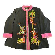 Blusa artística portátil Bob Mackie para mujer 2X monos rosa tropical negra con botones segunda mano  Embacar hacia Mexico