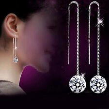 S925 Silver Drop Dangle Earrings Clear Round Cubit Zircon Crystal Thread Through for sale  Shipping to South Africa