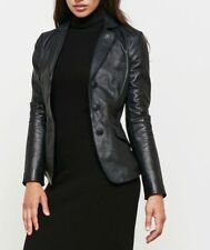 Women Black Genuine Leather Blazer Jacket Soft Lambskin 3 Button Coat Slim-fit for sale  Shipping to South Africa