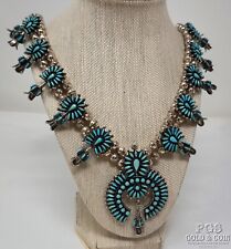 Vtg Native American Petit Point Turquoise Squash Blossom Necklace Handmade 24962, used for sale  Shipping to Canada