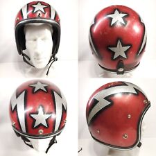 Vtg 1970s Red Metal Flake Motorcycle Helmet Stars Lightning Biker Chopper Outlaw for sale  Shipping to South Africa