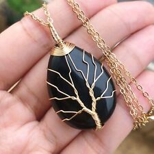 Black Onyx Gem Tree Of Life Necklace Chakra Water-Drop Reiki Healing Amulet for sale  Shipping to South Africa