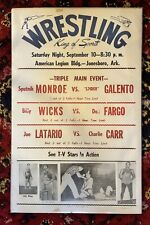 Vtg Wrestling Poster, Sputnik Monroe, Billy Wicks, Joe Latario, Jonesboro, Ark. for sale  Shipping to South Africa