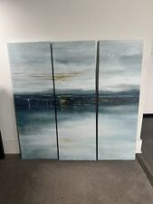 Used, 3-panel Canvas Wall Art for Home Decor Blue White Gold Lines Dripping 36x12 (3) for sale  Shipping to South Africa