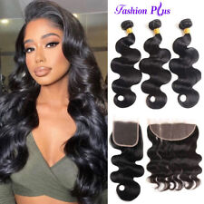 Pacotes de onda corporal cabelo humano 10A com fecho de renda 13*4 renda frontal cabelo remy comprar usado  Enviando para Brazil