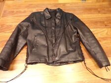 Ladies HEAVY LEATHER COAT Jacket Biker Braid  Detail & Side Laces Zip Cuff, used for sale  Shipping to South Africa
