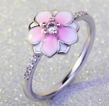 GENUINE CZ MAGNOLIA  SILVER PINK BLOOM FLOWER BLOSSOM RING SIZE 52 LIMITED SALE , used for sale  LONDON