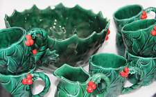 Vintage Lefton Holly Berry Punch Bowl 7 Cups Creamer Christmas Holiday for sale  Shipping to South Africa
