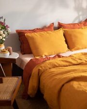Washed Mustard Linen Duvet Cover Softened Linen Bedding Donna Set Christmas Gift for sale  Shipping to South Africa