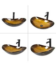 Artistic Yellow Glass Vessel Sink Modern Bathroom Oval -Oil Rubbed Bronze Faucet for sale  Shipping to South Africa