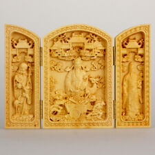 Usado, Estátua de Buda Fu Lu Shou esculpida em madeira tibetana 10 cm religião decoração de nicho budista comprar usado  Enviando para Brazil