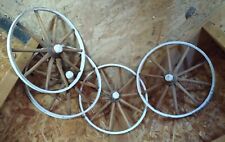Set of 4 Antique 10 Wooden Spoke Wheels Cart Wagon Baby Carriage 13" Metal Rims  for sale  Shipping to Canada